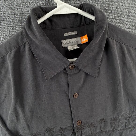 Quiksilver Polynosic Floral Stripe Short Sleeve Comfort Large Gray Shirt Soft - Picture 7 of 12